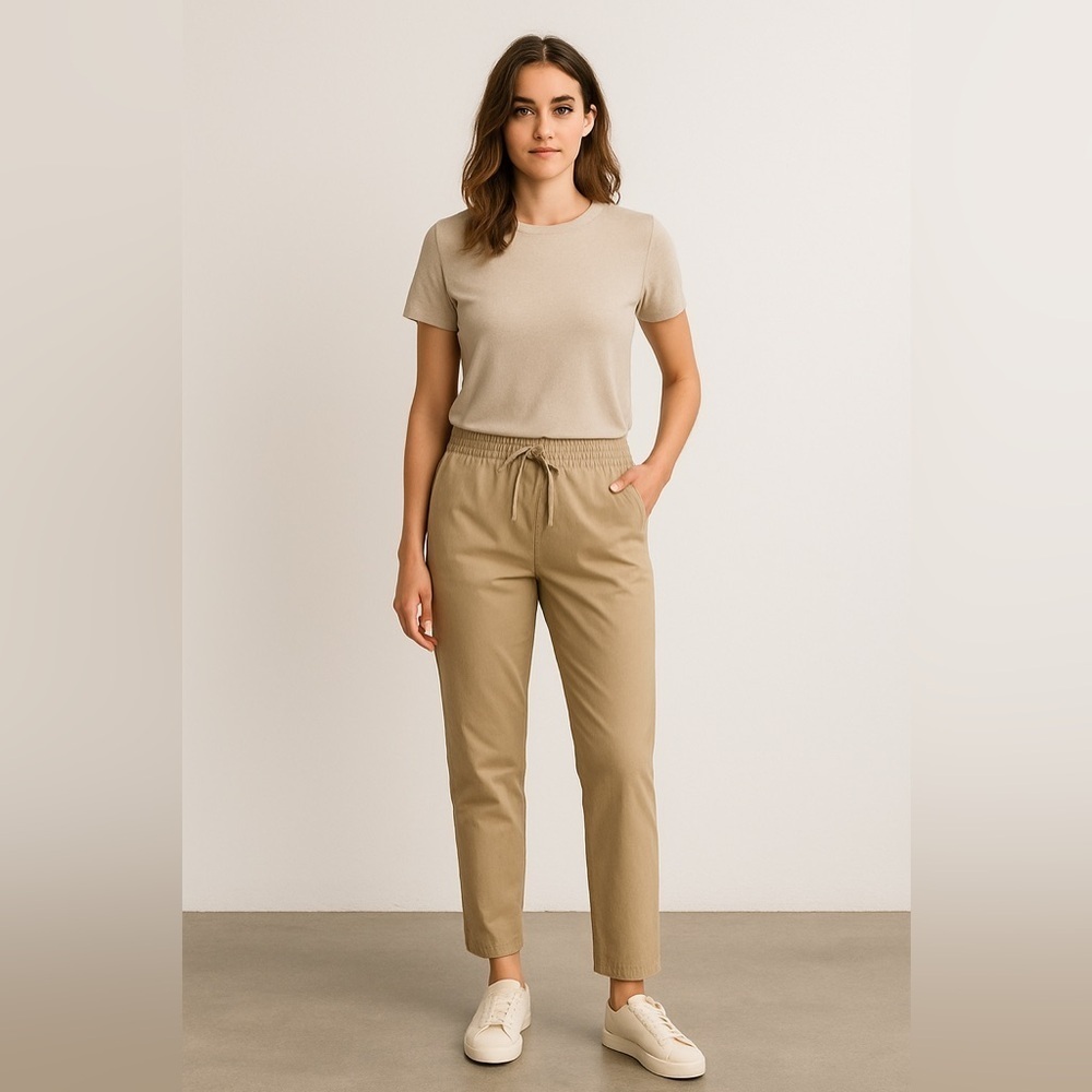 Sandro Women’s Beige Tan Pull-On Pants Size US 8 (FR 40) Elastic Waist Trousers